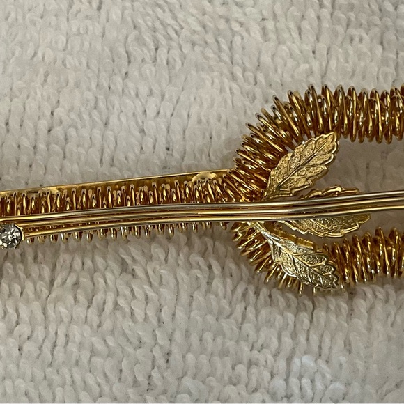 Kramer of New. York Guitar Pin Brooch Gold-Tone Metal & Clear Shiny Bead Vintage - Picture 12 of 14